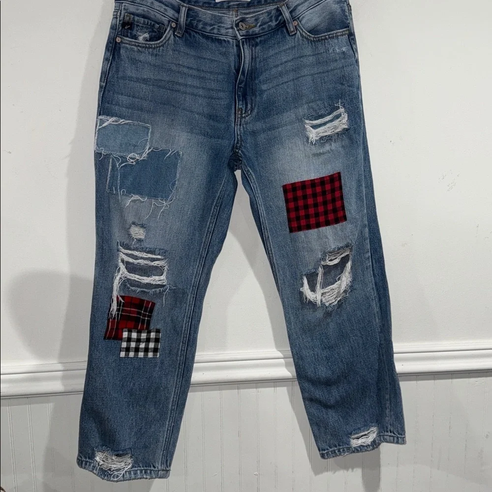 Kancan patchwork jeans denim distressed boyfriend relaxed 30 cotton